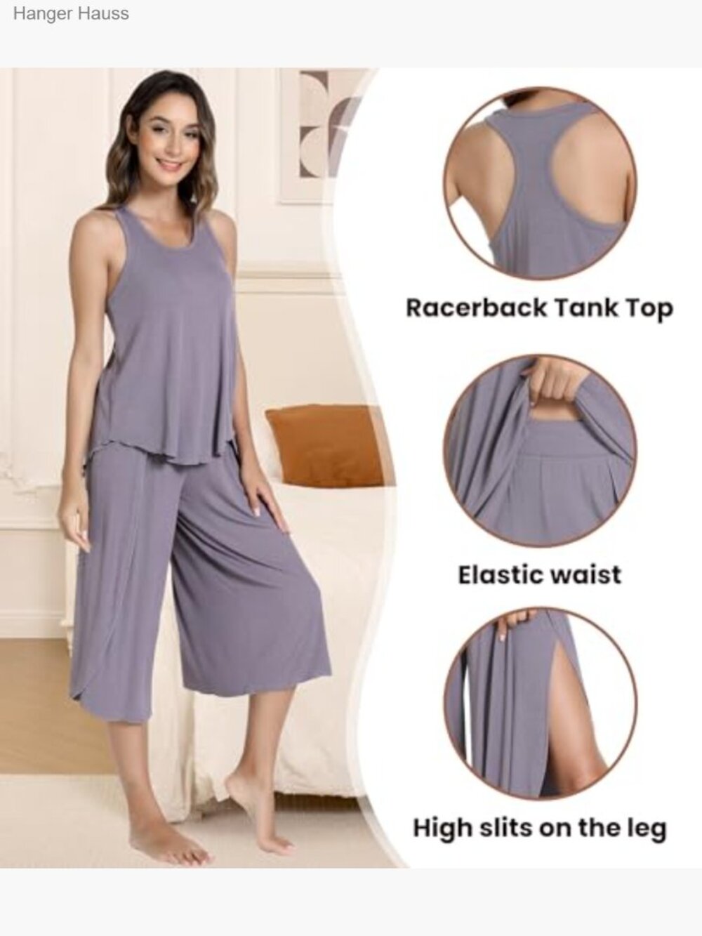 Women's Bamboo Viscose Ribbed Tank & Capri Pajama Set - Soft Sleepwear - Picture 4 of 7